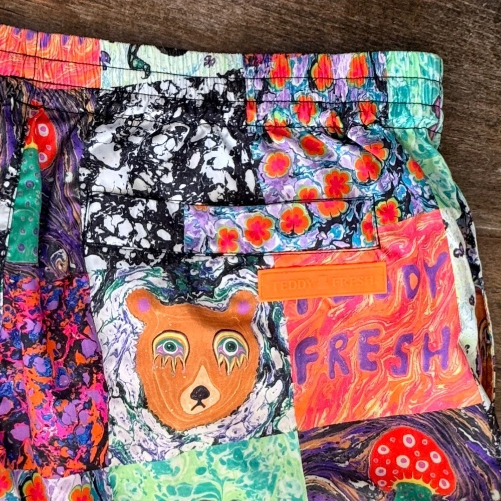 Teddy Fresh x MYFAWNWY Marbled Art Patchwork Elastic Waist Shorts, Multicolor,M - Picture 6 of 10